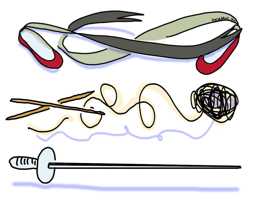challenge yourself ballet slippers yarn and fencing objects